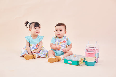 Peranakan Baby Flutter Sleeve Dress Set and Peranakan Layered Polo Shirt Set (Green)