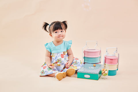 Baby Wearing OETEO Peranakan Flutter Sleeve Dress With Educational Toys