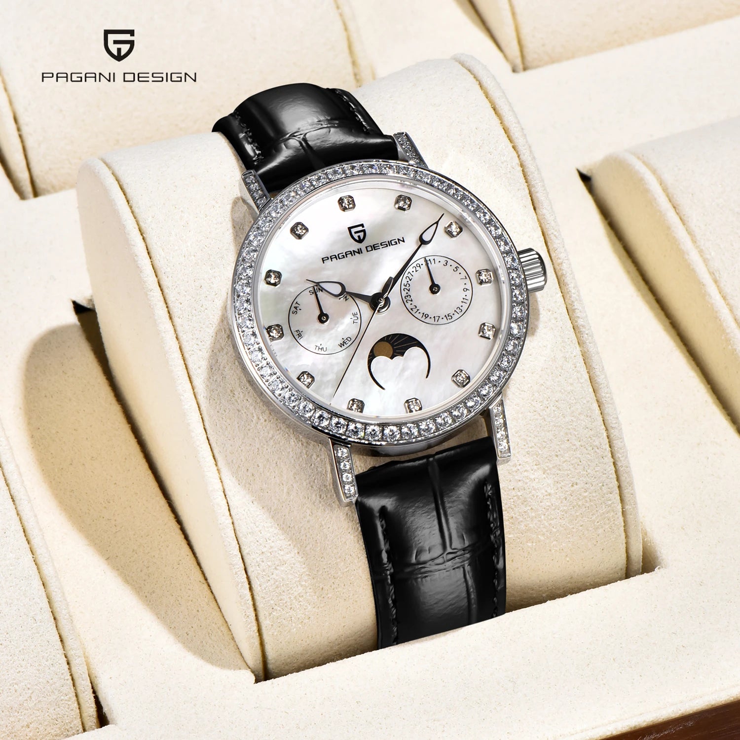 PAGANI DESIGN Women's Watches Luxury Brand Quartz Watch For Women Fashion Waterproof Leather Moon Phase Clock Gift Reloj Mujer