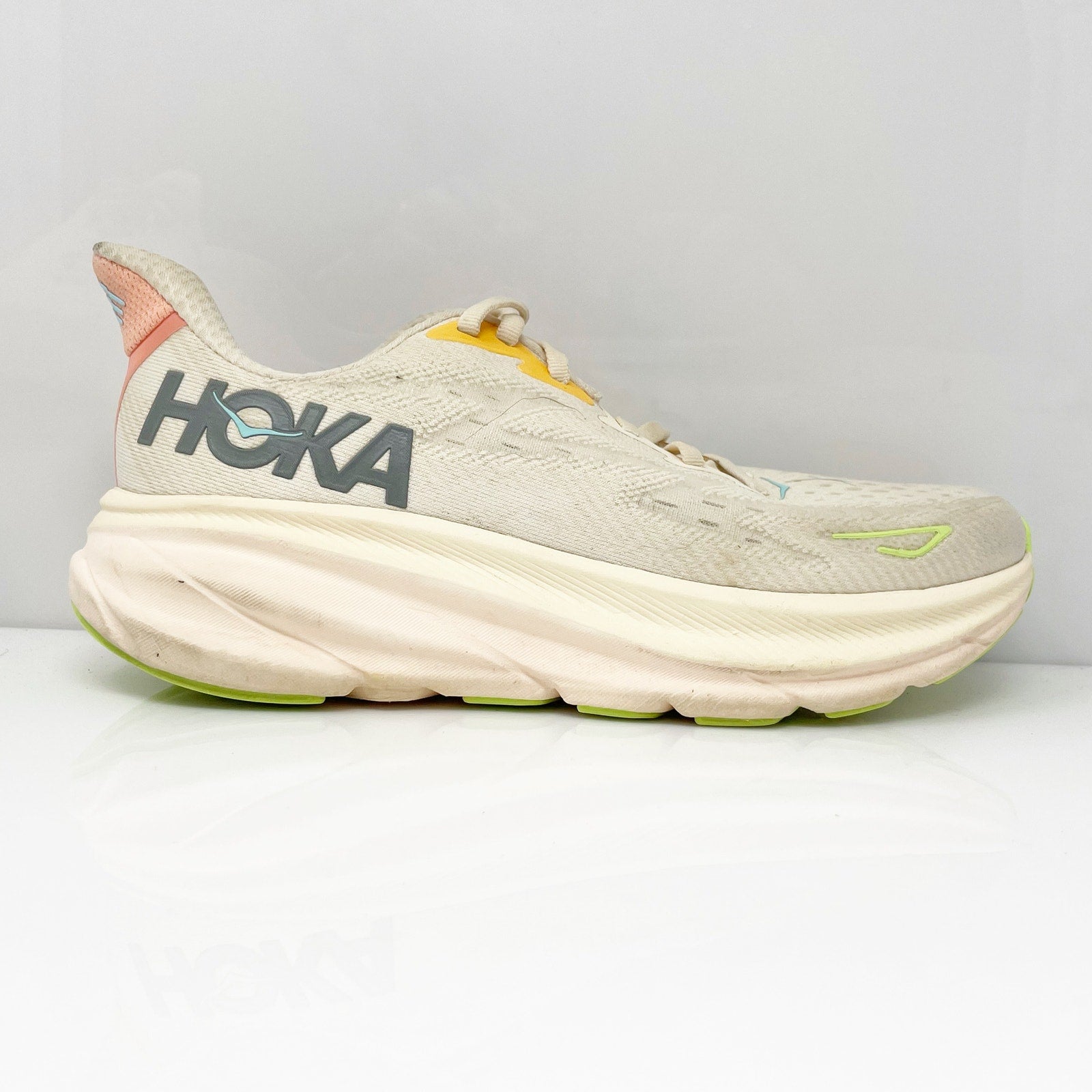 Hoka One One Womens Clifton 9 1127896 VLS Beige Running Shoes Sneakers Size 8 B