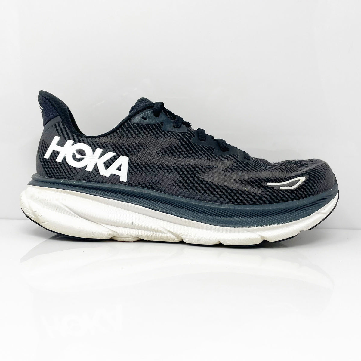 Hoka One One Mens Clifton 9 1127895 BWHT Black Running Shoes Sneakers ...