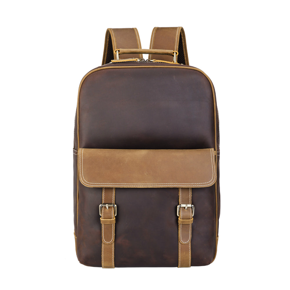 TuccisLeather Vintage Custom Men Genuine Cow Crazy Horse Leather 15 inches Laptop Backpack