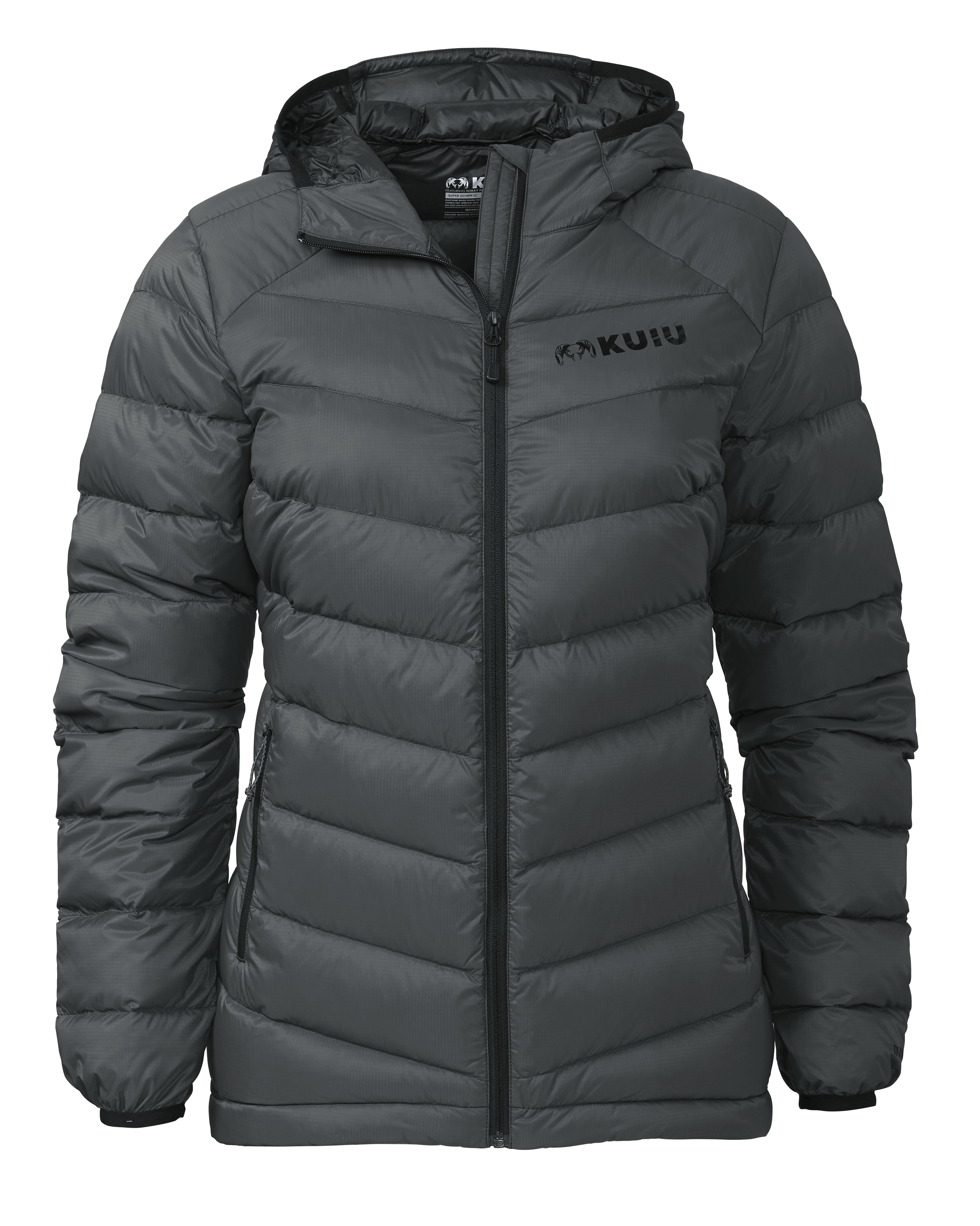 KUIU Women's Super Down LT Hooded Hunting Jacket in Gunmetal | Size XL