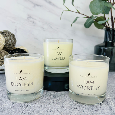 I am enough, I am loved, I am worthy affirmation candles for self love