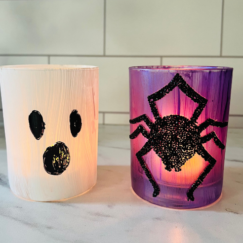 two candle halloween diy lanterns one ghost and one spider