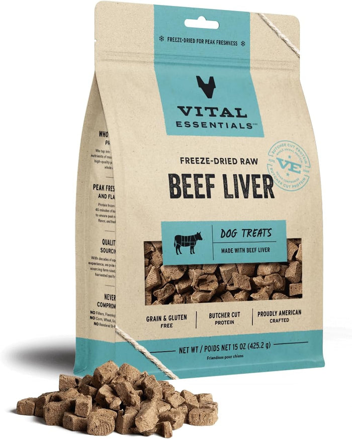 Vital Essentials Freeze Dried Raw Single Ingredient Dog Treats, Beef Liver, 15 Oz