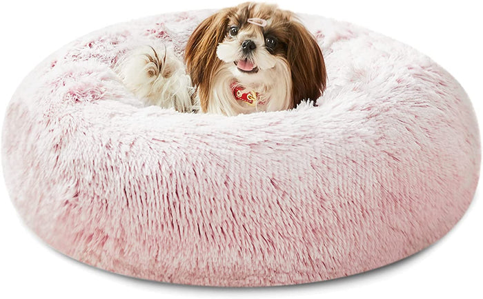 Western Home Faux Fur Dog Bed & Cat Bed, Original Calming Dog Bed for Small Medium Large Pets, anti Anxiety Donut Cuddler round Warm Washable Cat Bed for Indoor Cats(24", Pink)