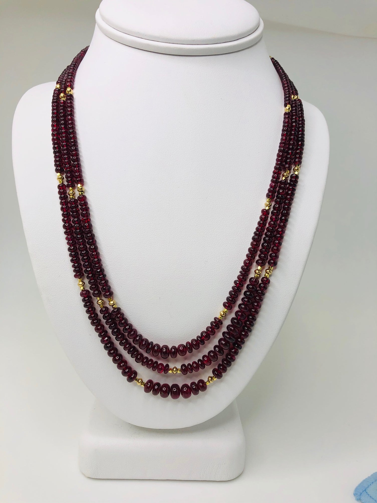 Red Spinel Bead Graduated Strand Necklace with Yellow Gold Spacers, 20 ...