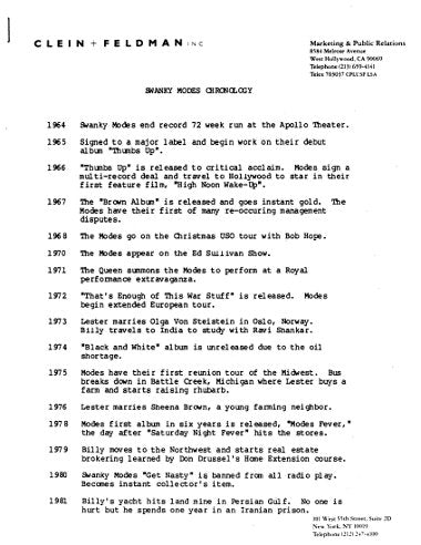 Swanky Modes Chronology 1