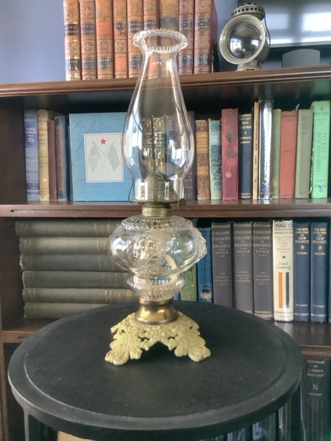 Glass Pedestal Oil Lamp with Brass Stem and Marble Base –  SummerhillCuriosities