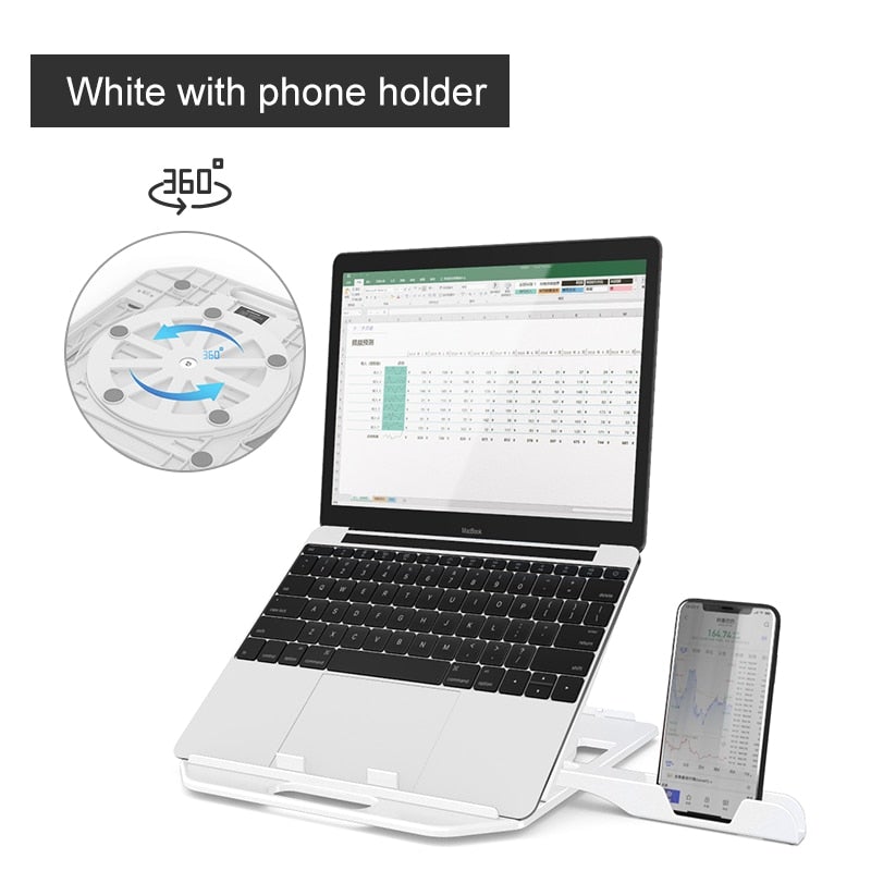 Height Adjustment Laptop Stand 360 Rotating with Phone Stand