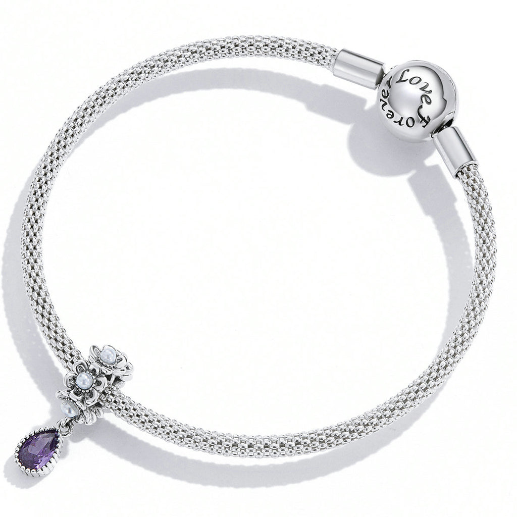 Classical Water Drop Pattern Beads Sterling Silver Zircon Pendants for DIY Bracelets