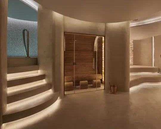 Blended Wellness Spa, Duke the Palm, UAE microcement on stairs to hot tub, luxury spa