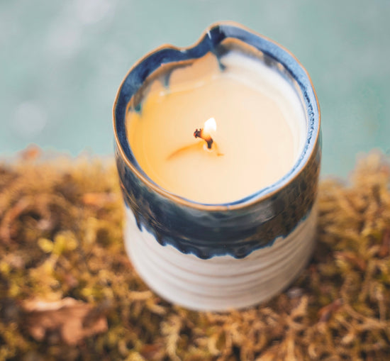 blue ombre ceramic garden candle