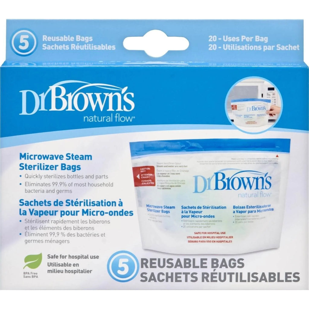 Dr. Brown's Natural Flow Microwave Steam Sterilizer Bags, 5 PK