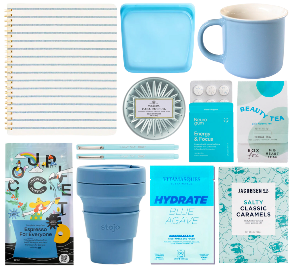 Gift guide for grads containing blue products