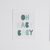 Card with OH BABY BABY in green