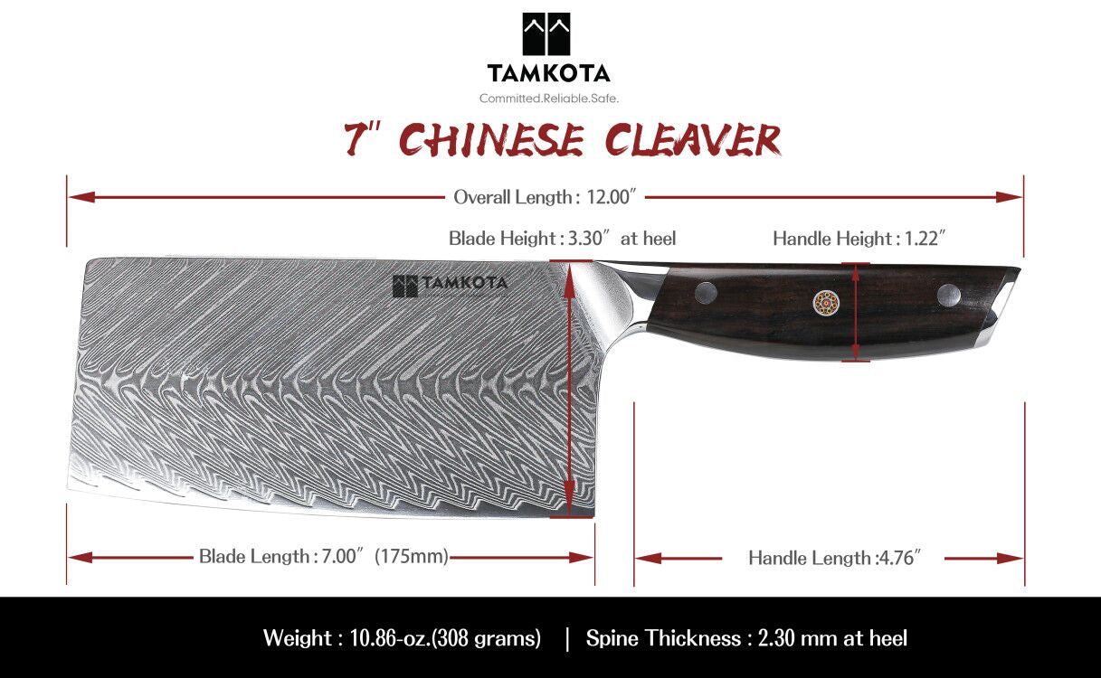 Crude - Chinese Vegetable Cleaver Knife, 7 inch,Carbon Steel, Super Thin &  Light