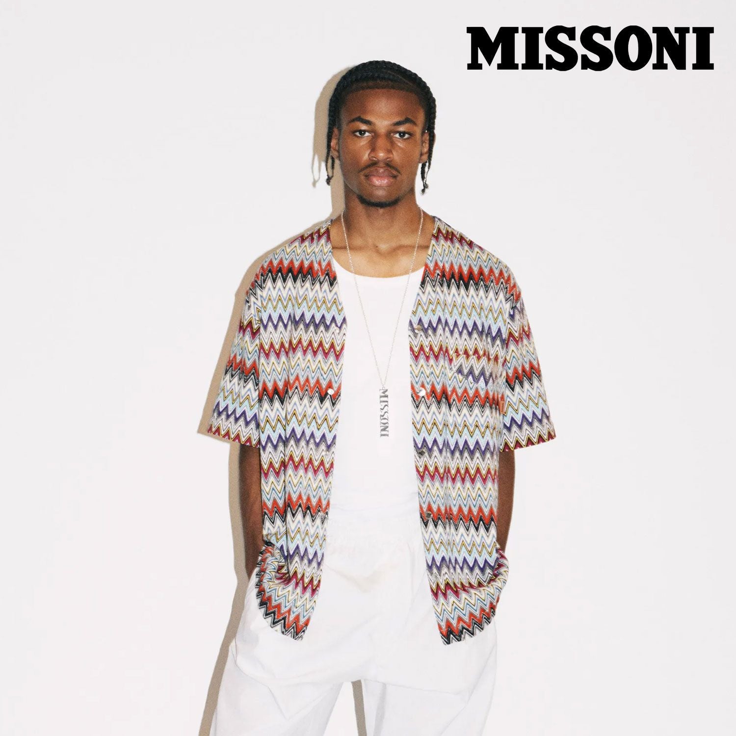 ミッソーニ MISSONI イタリア製 総柄フード付 ニットコートブルゾン