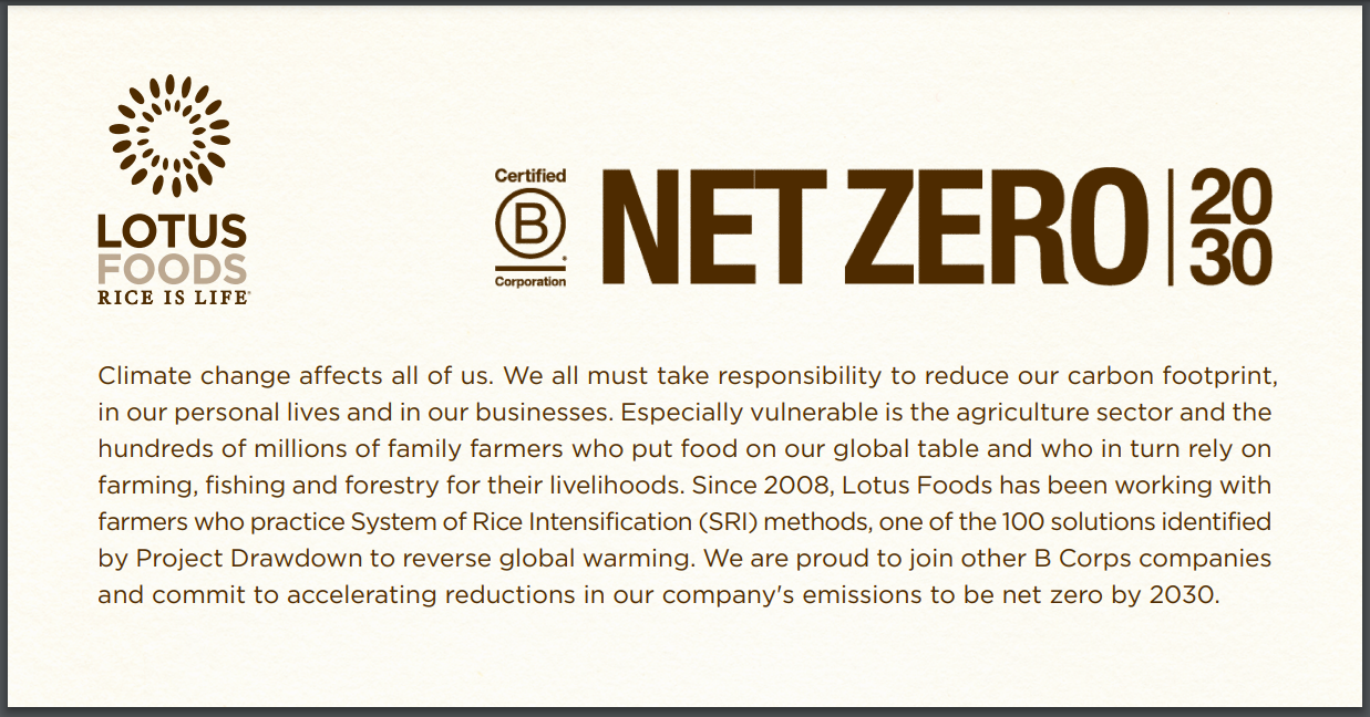 Lotus Foods' Net Zero 2030 Committments