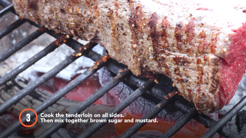 Step 3: Cook the tenderloin on all sides. Then mix together brown sugar and mustard.