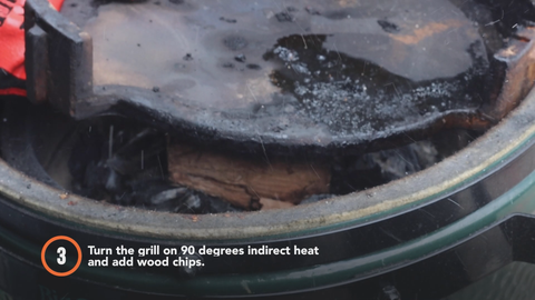 Step 3: Turn the grill on 90℃ indirect heat and add wood chips.