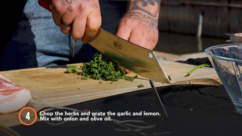 Step 4: Chop the herbs and grate the garlic and lemon. Mix with onion and olive oil.