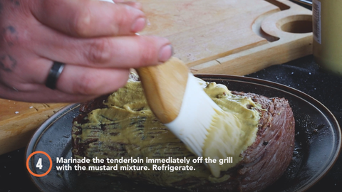 Step 4: Marinade the tenderloin immediately off the grill with the mustard mixture. Refrigerate.