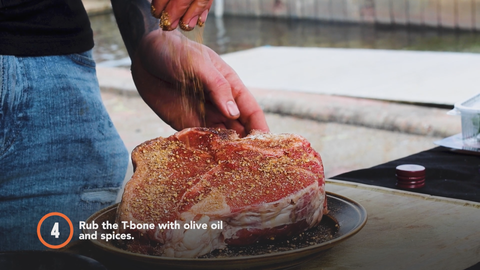 Step 4: Rub the T-bone with olive oil and spices.