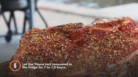 Step 5: Let the T-bone rest uncovered in the fridge for 1 to 1.5 hours.