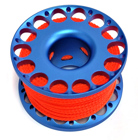 60ft Aluminum Dive Reel with Double-Ended Bolt SS Snap Clip (Blue