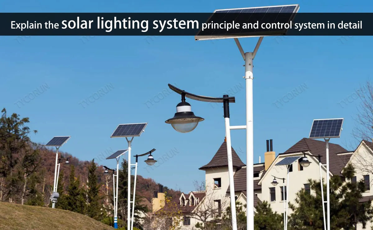 Explain the solar lighting system principle and control system in detail