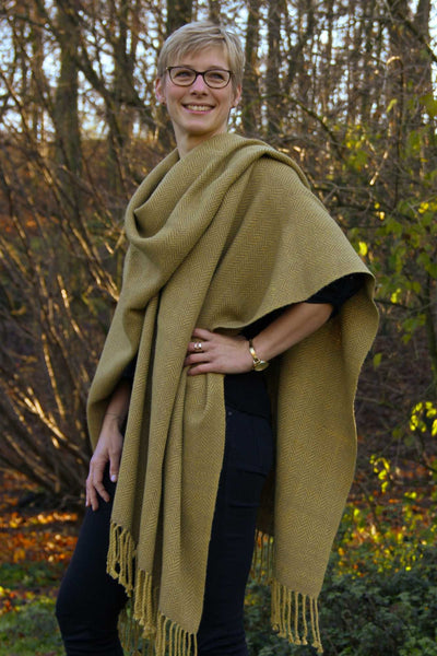 Large alpaca cape in Yellow and grey colours