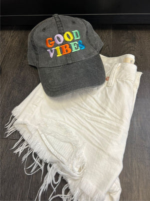 Colorful GOOD VIBES Embroidered Hat - Posh Hues Beauty