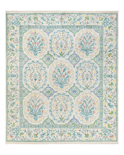 Hand Knotted Wool Floral Ivory Area Rug 8'4"x9'10"|Solo Rugs