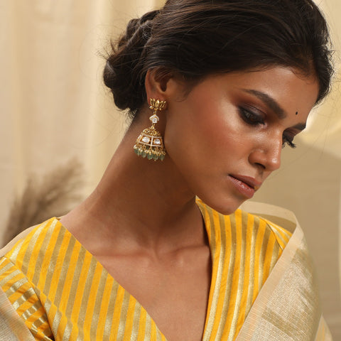 Pastel Perfection - Buy Yellow Sarees, Gold Earrings with Silver Pumps  Scrapbook Look by MOUMITA