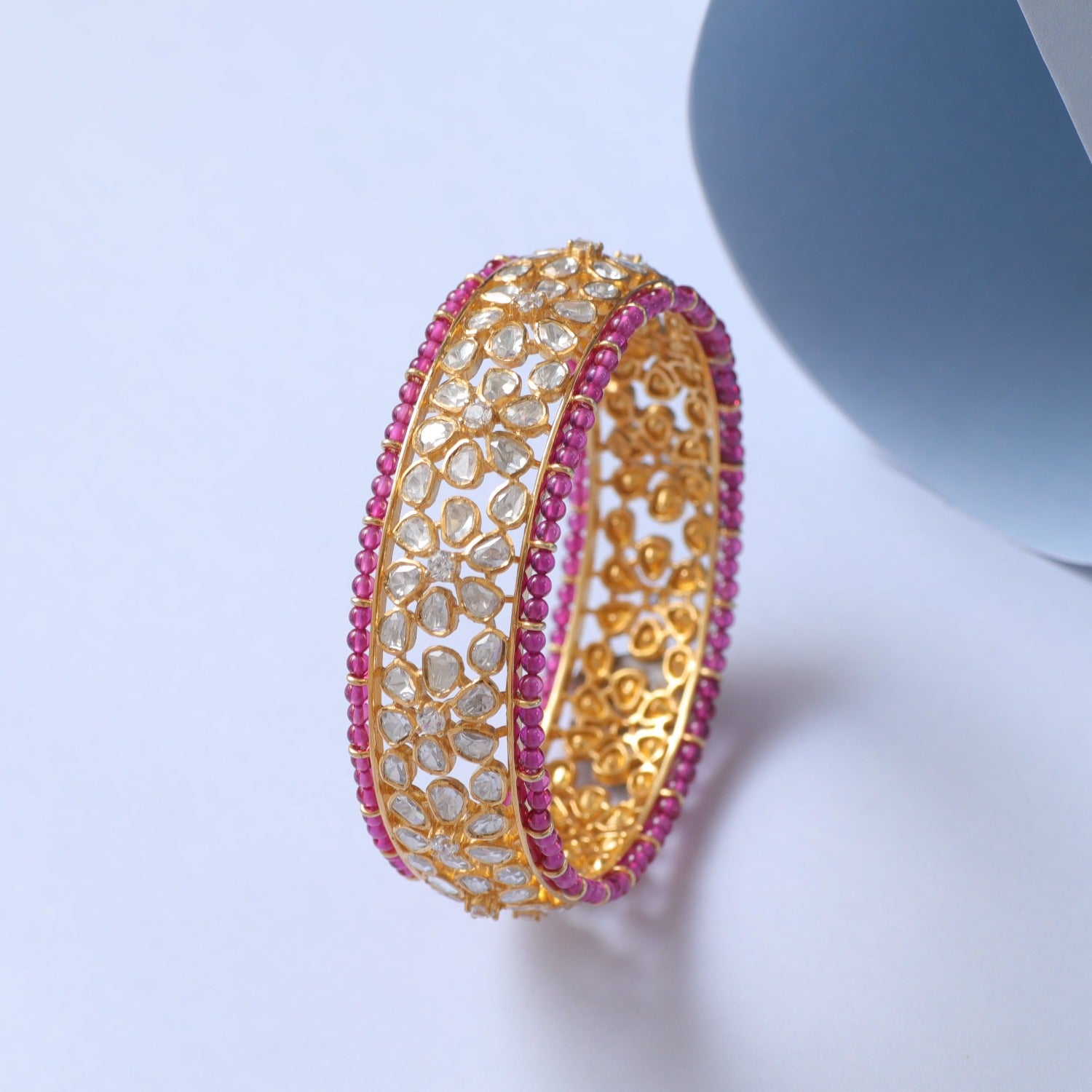 Pink Stone Gold Polish Bangles - Swaabhi