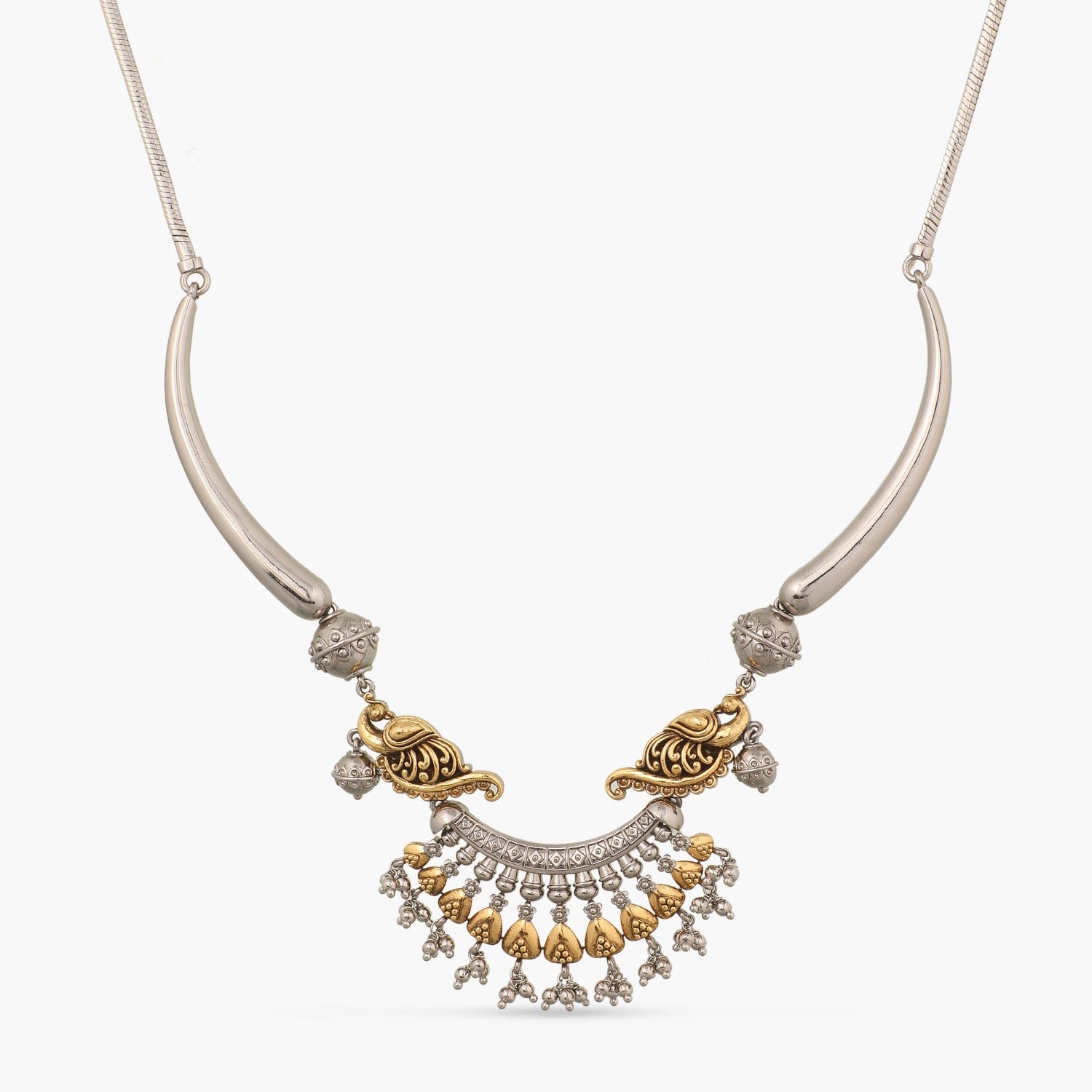 Classic Peacock Oxidized Silver Hasli Necklace - Paksha product image