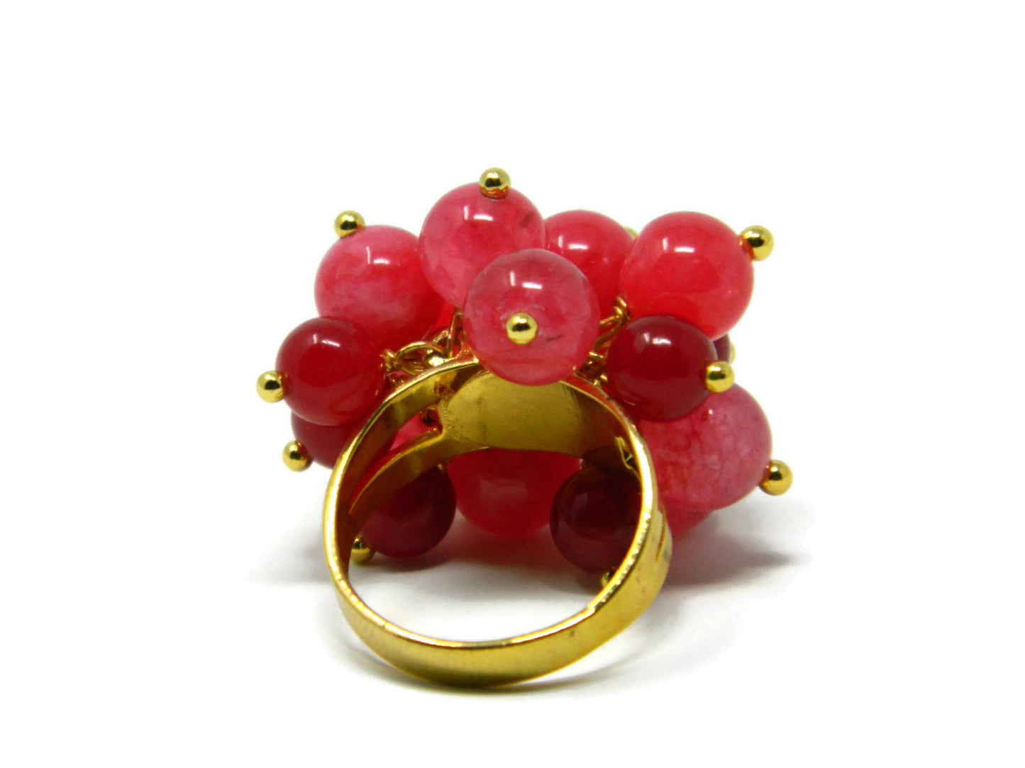 Cluster ring with fuchsia and burgundy red jade stones