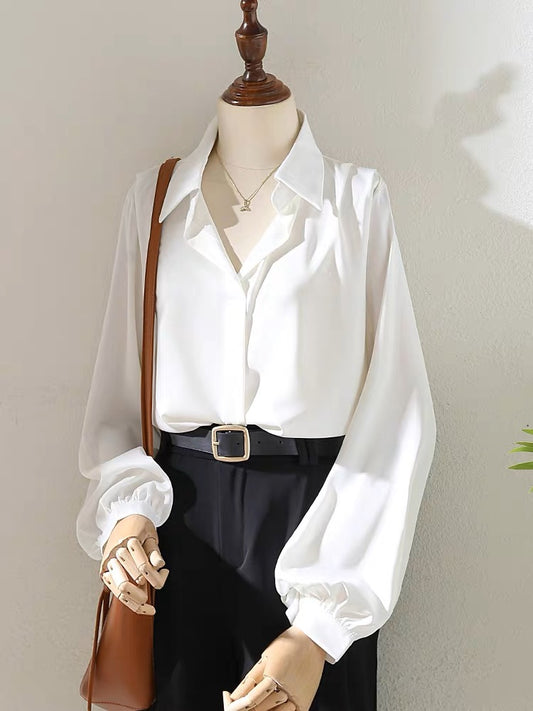 Acetate Satin White Shirt Women's Long Sleeve Stylish Niche Spring