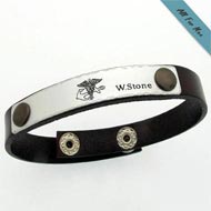 Logo Engraved Leather Mens Bracelet / Personalized Cuff for Men