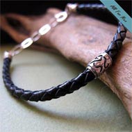 Braided Leather Black Bracelet with Sterling Silver Bead