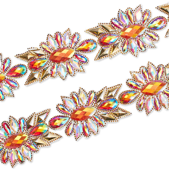 GOLD SILVER INTRICATE FLORAL RHINESTONE TRIM 