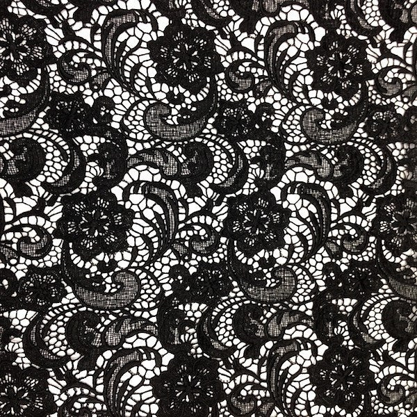 Black Sunflower Guipure French Venice Lace - Fabric Wholesale Direct