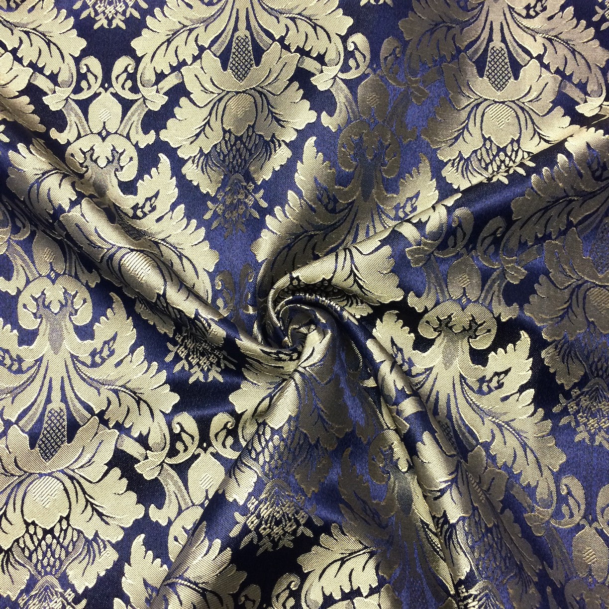 Navy Blue & Gold Jacquard Damask Print Fabric 120