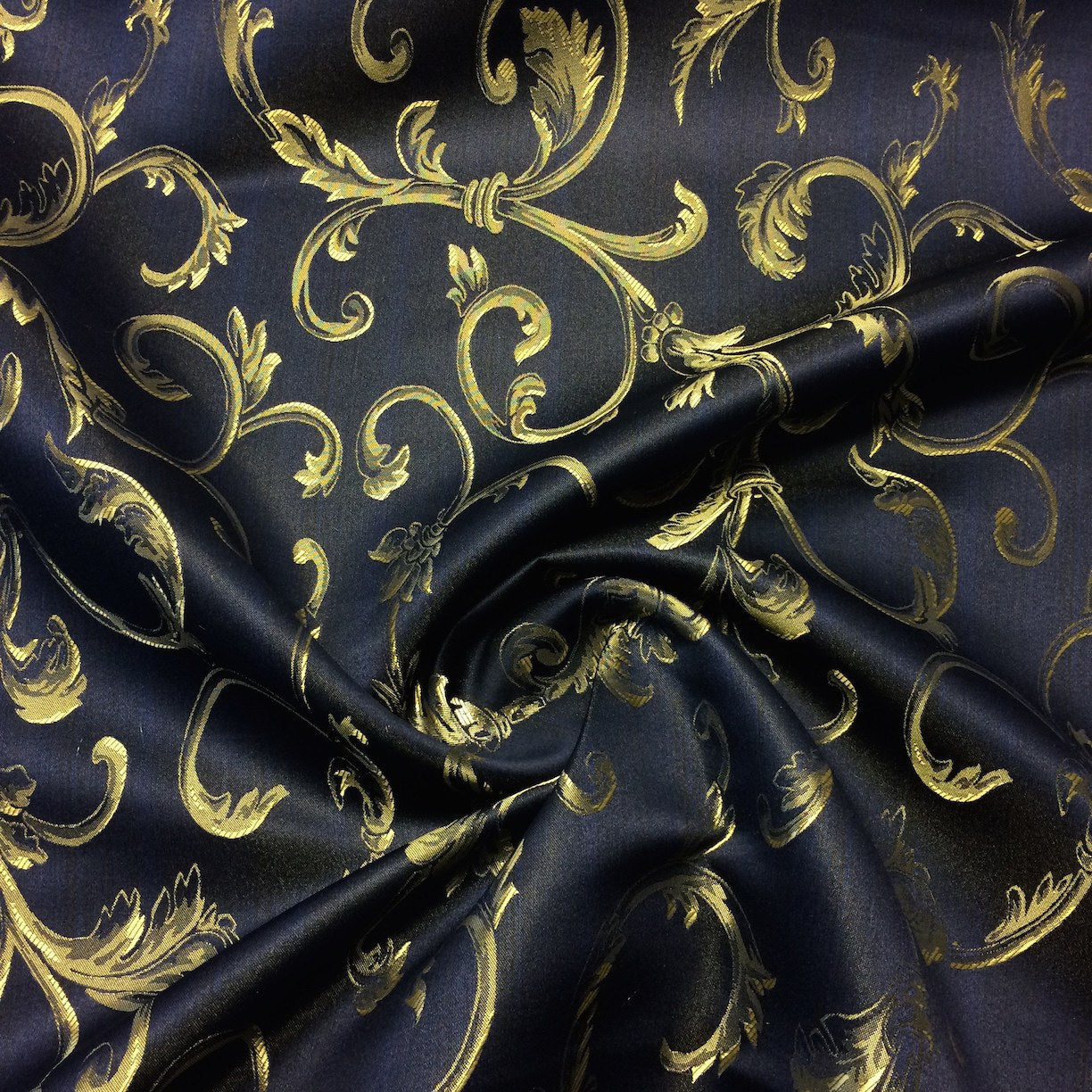 Navy Blue & Gold Jacquard Damask Print Fabric 120