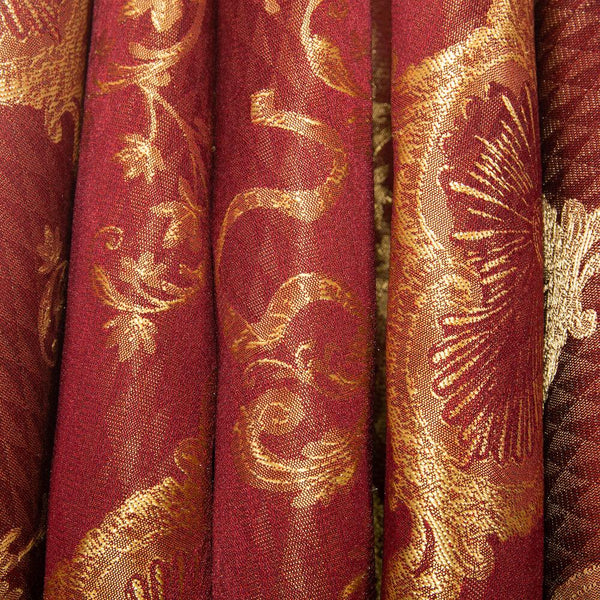 Jacquard Damask Print Fabric Burgundy Gold for Curtains and Decoration