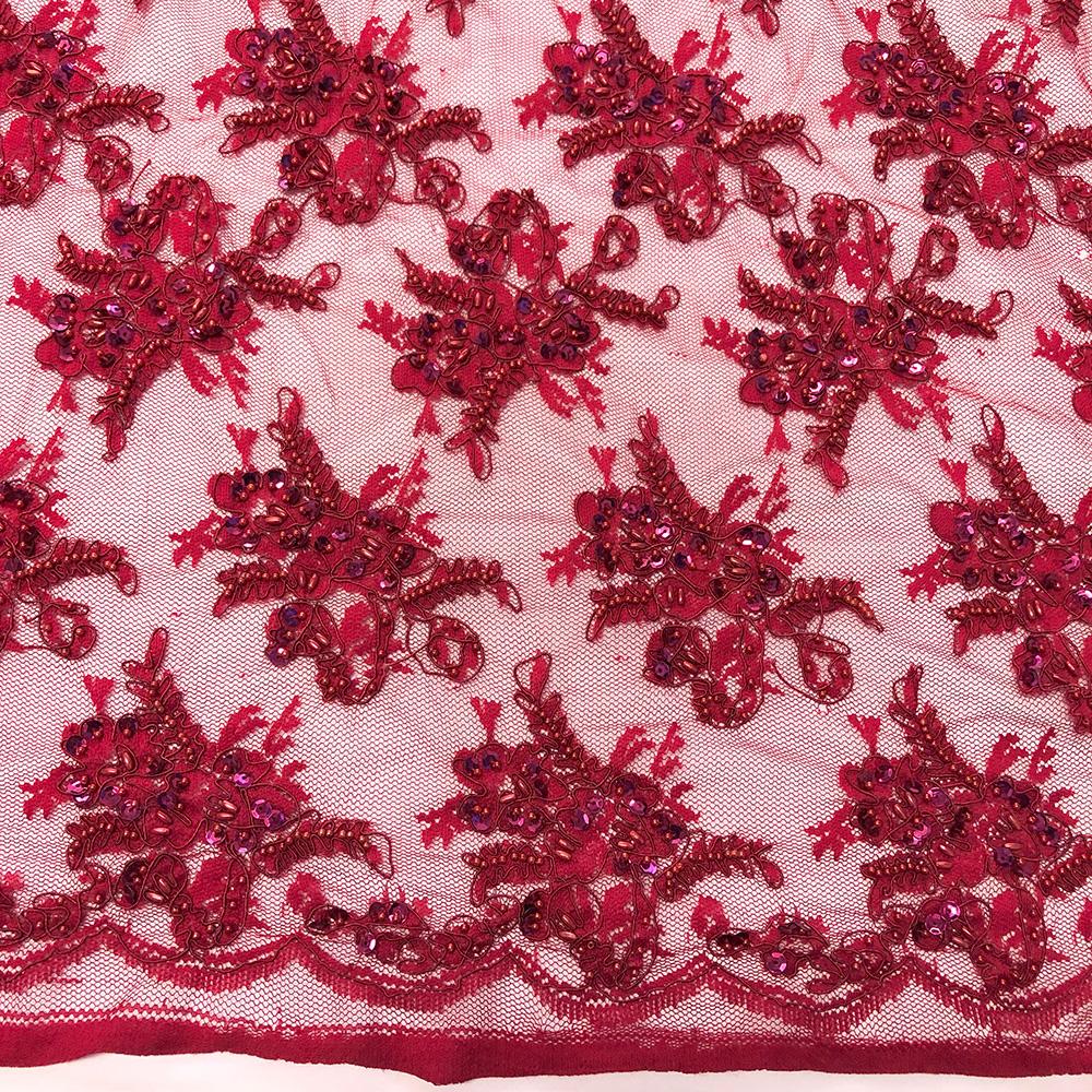 Burgundy Queen Beaded Lace Fabric 52