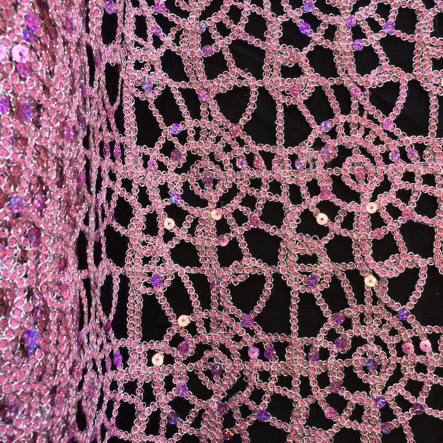 pink sequin lace fabric