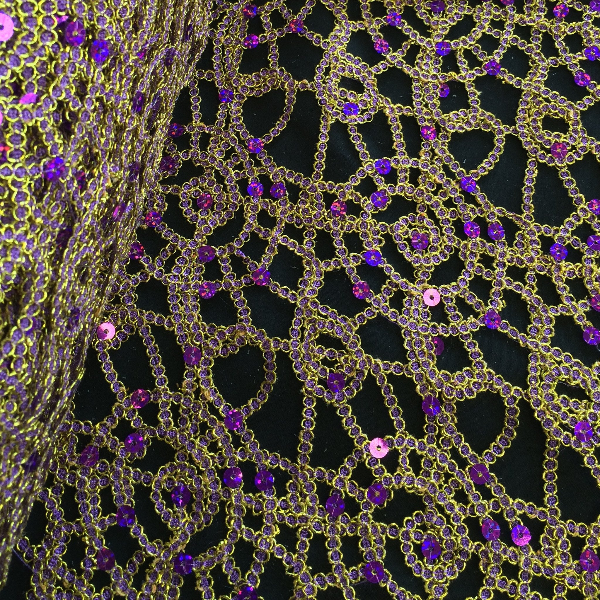 Purple Gold Corded Sequin Lace 58/60